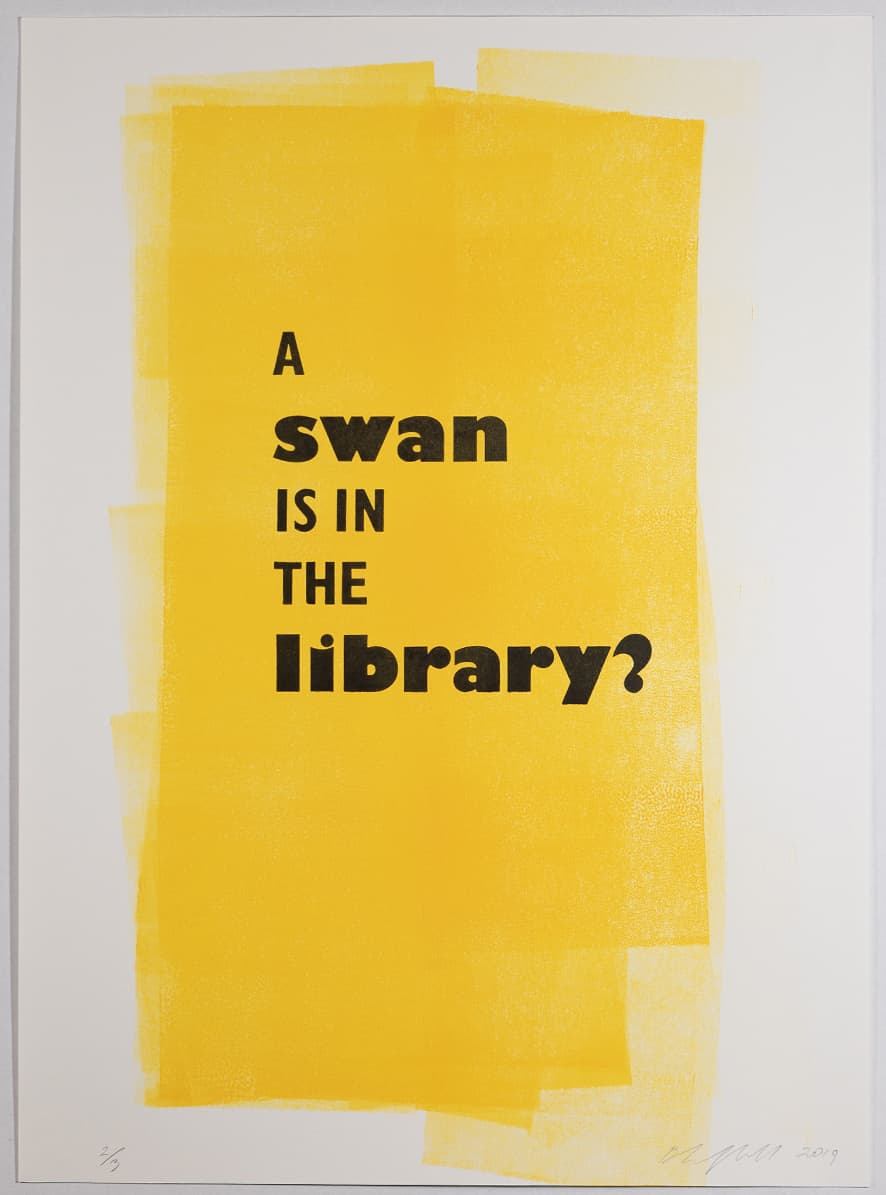 A swan is in the library? (from Folio A)